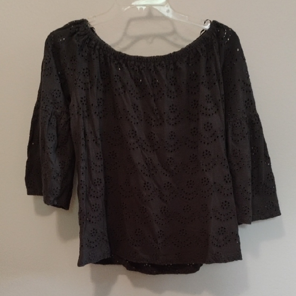 Lucky Brand Black 100% Cotton Eyelet Blouse